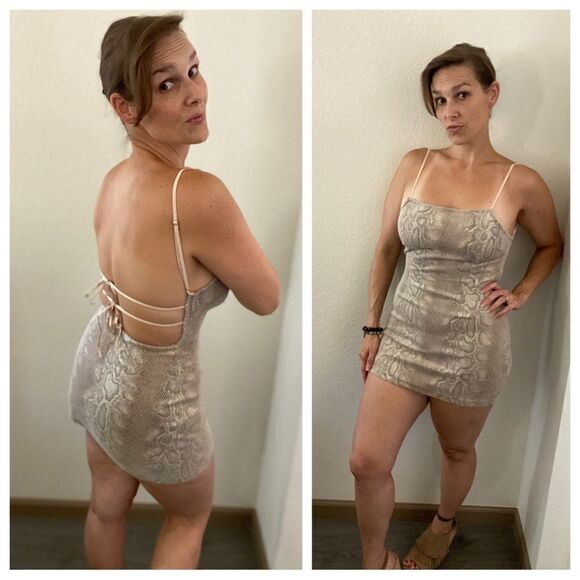 Urban Outfitters Dresses & Skirts - Urban Outfitters Bodycon Mini Dress Snakeskin Print Mesh Open Back